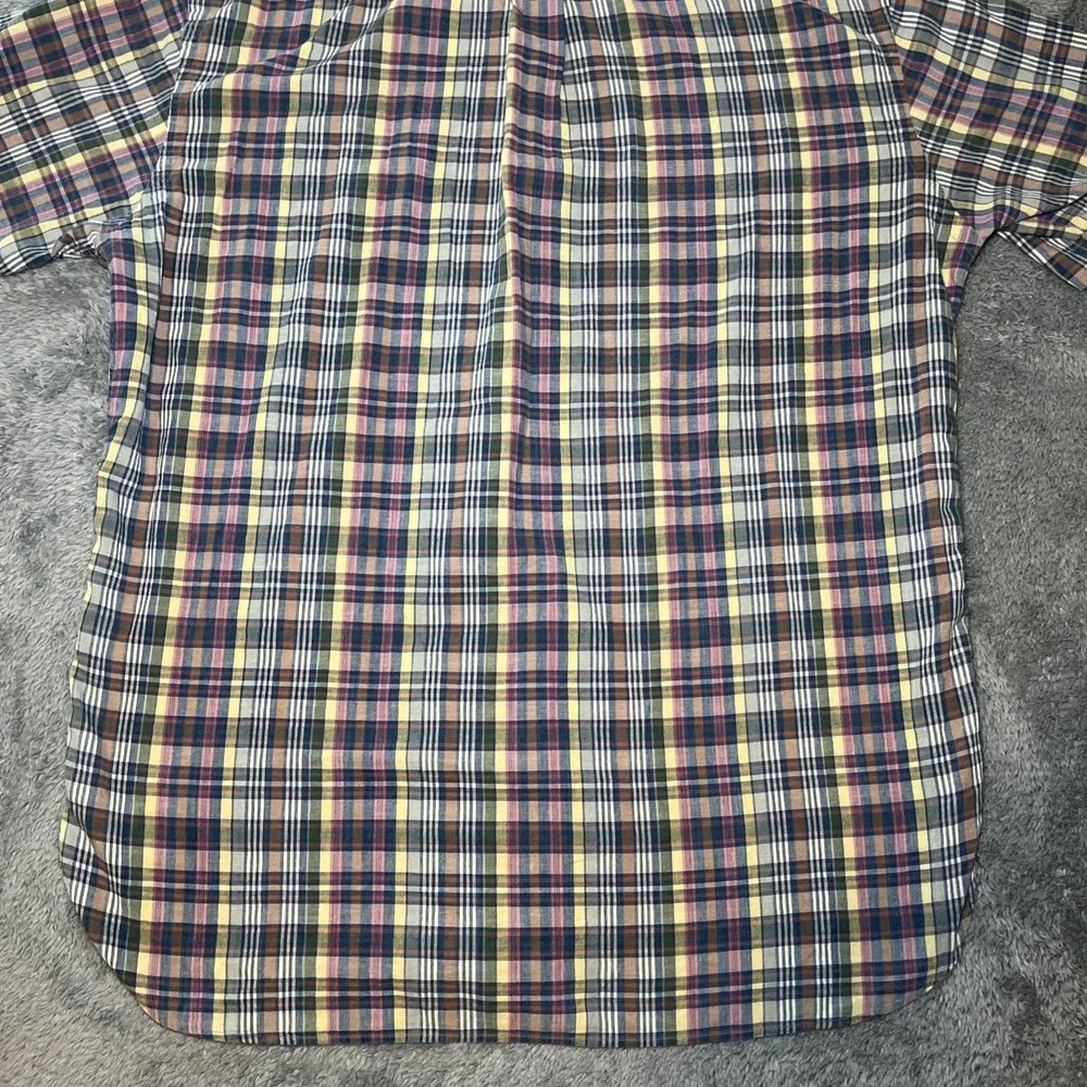 VTG Ralph Lauren Mcmeel Short Sleeve Plaid Polo Button Down Shirt Navy Pony SZ L